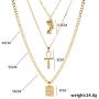 HUJUON 3-Layer Nefertiti Pharaoh Necklace. Punk Gold Egyptian Queen Cross Pendant Necklace,Hip Hop African Women Men Girls Jewelry