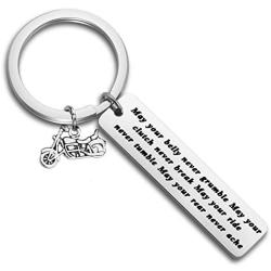 FUSTMW Biker Gift Motorcycle Keychain Bikers Prayer Gift May Your Ride Never Tumble May Your Rear Never Ache Bike Lover Jewelry Gift