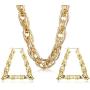 Hanpabum Gold Plated Chunky Rope Chain Necklace and Large Hollow Casting Triangle Bamboo Hoop Earrings Set for Men Women Costume Jewelry Punk Hip Hop Rapper Style