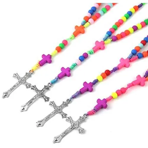 HZMAN Colorful Rosary INRI Crucifix Cross Pendant Prayer Stainless Steel Necklace Jewelry for Women HZMAN Colorful Rosary INRI Crucifix Cross Pendant Prayer Stainless Steel Necklace Jewelry for Women