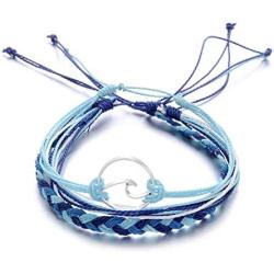 HSQYJ Summer Surfer Wave Strand Bracelet Navy Style Adjustable Velvet Hand-Woven Knit Knot Bracelet Bohemian Waterproof Wax Coated Braided Rope Set for Women Girls Holiday Jewelry