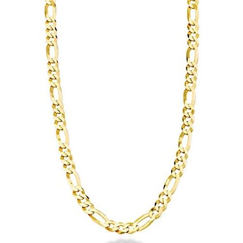 Miabella Solid 18K Gold Over Sterling Silver Italian 5mm Diamond-Cut Figaro Link Chain Necklace for Women Men, 16, 18, 20, 22, 24, 26, 30 Inch 925 Made in Italy
