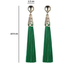 Gorgeous Boho Drop Dangle Silk Fabric Vintage Statement Bohemian Brand Thread Long Fringe Tassel Earrings For Women Fashion Jewelry (Green)