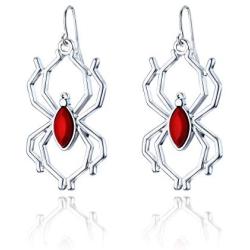 RareLove Gothic Halloween Costumes Earrings Silver Spider with Red Rhinestone Dangle Earrings For Women Girls Alloy Plated