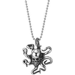 COOLSTEELANDBEYOND Stainless Steel Mens Womens Vintage Octopus Skull Pendant Necklace with 30 inches Ball Chain
