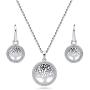 BERRICLE Rhodium Plated Sterling Silver Cubic Zirconia CZ Family Tree Fashion Necklace and Earrings Set