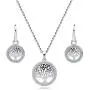 BERRICLE Rhodium Plated Sterling Silver Cubic Zirconia CZ Family Tree Fashion Necklace and Earrings Set