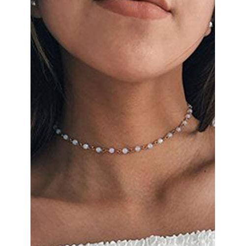 Hermashy Boho Choker Necklace Gold Short Necklaces Chain Opal Jewelry Adjustable for Women and Girls