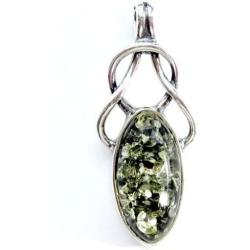 Black Green Amber Sterling Silver Small Celtic Pendant