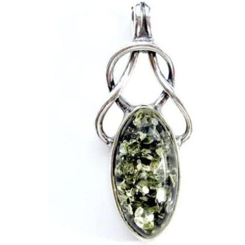 Black Green Amber Sterling Silver Small Celtic Pendant
