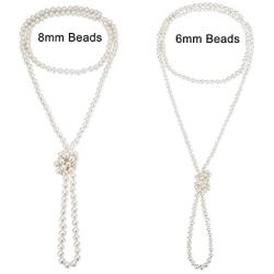 1920s Created Pearl Long Necklace Flapper Beads Necklace for Women 2 Pcs 6mm 8mm