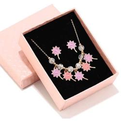 Eran Fashions Pink Girls Jewelry Candy Cloud Lollipop Rose Flower Enamel Gold Necklace and Earrings Set for Little Girls Teens Stud Earrings Jewelry Set in Gift Box