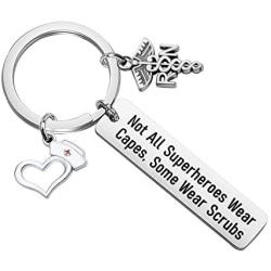 POTIY Funny Nurse RN Gift Nurse Appreciation Keychain Nurses Day Gift Doctor Nursing Jewelry Not All Superheroes Wear Capes Some Wear Scrubs Nurse Life Keychain