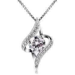 B.Catcher Twist Pendant Necklace 925 Sterling Silver Cubic Zirconia with 45 cm Chain