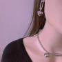 Crystal Paperclip Safety Pin Heart Pendant Necklace Earring for Women Girls Dainty Clip Drop Adjustable Chain Choker Personalized Jewelry Set