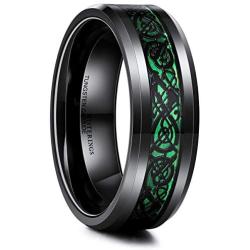MISTERINGS Basic 8mm Tungsten Carbide Wedding Rings for Men Black Matte Finish Beveled Edge Comfort Fit Band