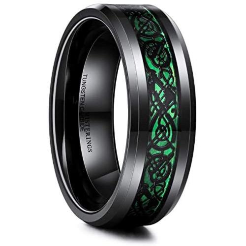 MISTERINGS Basic 8mm Tungsten Carbide Wedding Rings for Men Black Matte Finish Beveled Edge Comfort Fit Band