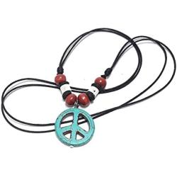 Nove Jewelry Leather Peace Sign Necklace - Peace Symbol Necklace - Stone Peace Sign Pendant - Adjustable Black Cord