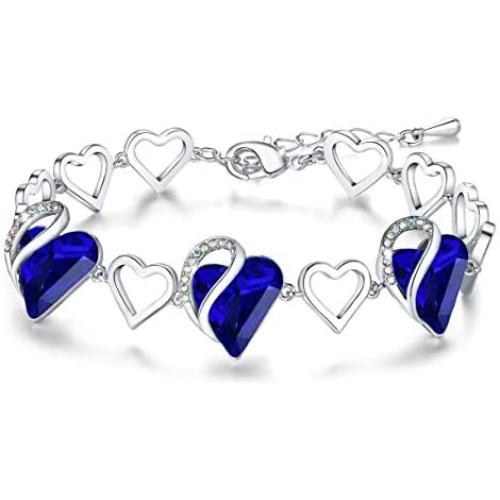 Leafael Infinity Love Heart Link Bracelet with Birthstone Crystal, Womens Gifts, Silver-Tone, 7'' with 2'' Extender