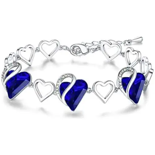 Leafael Infinity Love Heart Link Bracelet with Birthstone Crystal, Womens Gifts, Silver-Tone, 7'' with 2'' Extender Leafael Infinity Love Heart Link Bracelet with Birthstone Crystal, Womens Gifts, Silver-Tone, 7'' with 2'' Extender