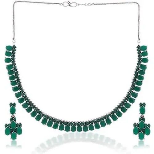 Efulgenz Boho Vintage Antique Ethnic Gypsy Indian Oxidized Silver Crystal Cubic Zirconia Bridal Necklace Earrings Jewelry Set Efulgenz Boho Vintage Antique Ethnic Gypsy Indian Oxidized Silver Crystal Cubic Zirconia Bridal Necklace Earrings Jewelry Set