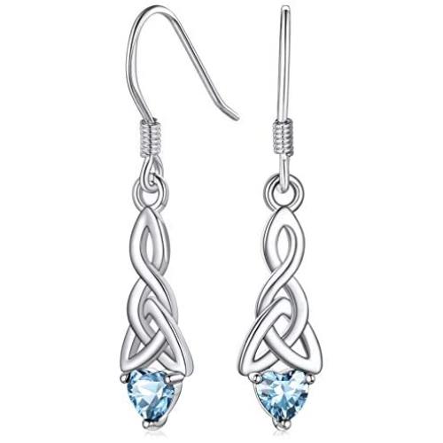 FaithHeart Vintage Sterling Silver Celtic Knot Drop Earrings with Heart Birthstone Charms for Women Hypoallergenic Dangling Earring Birthday Jewelry