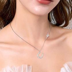 POPKIMI Lucky Horseshoe Necklace Sterling Silver Horse Gifts for Women Pendant Jewelry Valentines Day 18+2