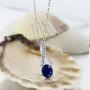 Gem Stone King Sterling Silver Oval Gemstone Birthstone & White Diamond Pendant with 18 Inch Silver Chain