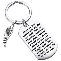 FUSTMW Memory Keychain Remembrance Gift Loss Jewelry in Memory of Dad Mom Loved One Angel Wing Charm Those We Love Remain with Us for Love Itself Lives on
