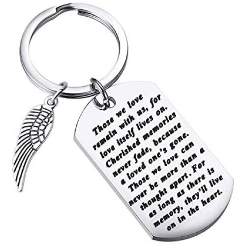 FUSTMW Memory Keychain Remembrance Gift Loss Jewelry in Memory of Dad Mom Loved One Angel Wing Charm Those We Love Remain with Us for Love Itself Lives on