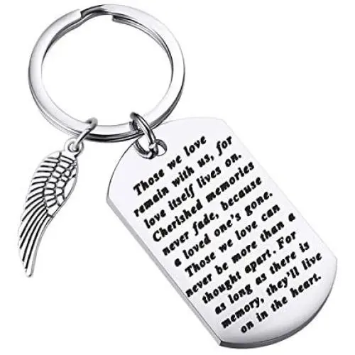 FUSTMW Memory Keychain Remembrance Gift Loss Jewelry in Memory of Dad Mom Loved One Angel Wing Charm Those We Love Remain with Us for Love Itself Lives on