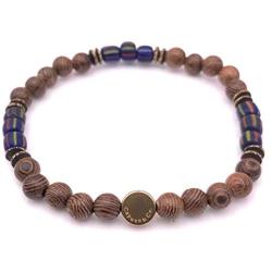 Mens Recycled Glass & Senna Siamea Wood Stretch Bead Bracelet Handcrafted in USA