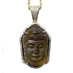 Iced Guanyin Tathagata Buddha Maroon Brown Burgandy Jade Pendant Necklace Rope Chain Genuine Certified Grade A Jadeite Jade Hand Crafted, Jade Necklace, 14k Gold Filled Laughing Jade Buddha Necklace, Jade Medallion, Fast Prime Shipping, Brpwn Iced Jade Bu