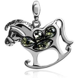 Green Amber Sterling Silver Rocking Horse Pendant