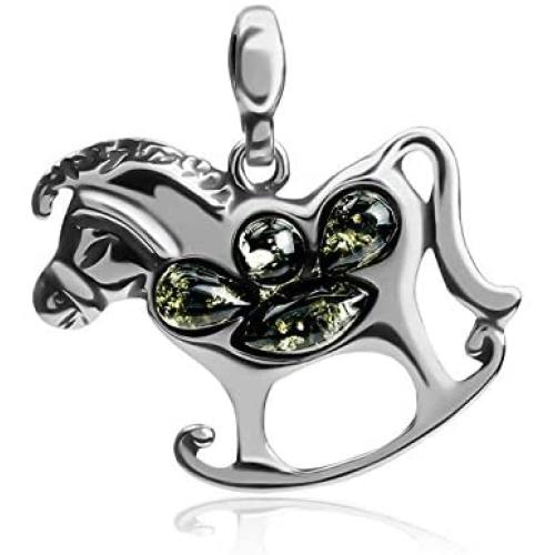 Green Amber Sterling Silver Rocking Horse Pendant