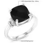 Gem Stone King 925 Sterling Silver Black Onyx Womens Ring (3.89 Cttw Cushion Checkerboard Cut, Gemstone Birthstone, Available in size 5, 6, 7, 8, 9)