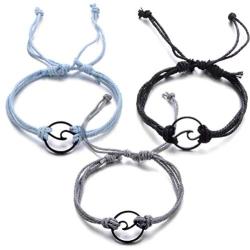 3Pcs/Set Boho Beach Wave Bracelets for Women Adjustable Friendship Bangle Surfer Jewelry