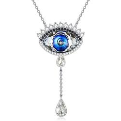 AOBOCO Evil Eye Necklace, Blue/Red Eye Crystals Necklace Devil Eye with Tear Drop Pendant, Lucky Jewelry Gift for Woman Girls, Amulet Crystals from Austria