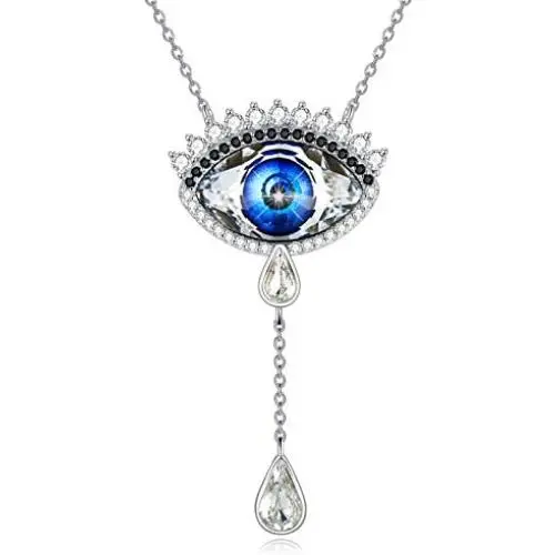 AOBOCO Evil Eye Necklace, Blue/Red Eye Crystals Necklace Devil Eye with Tear Drop Pendant, Lucky Jewelry Gift for Woman Girls, Amulet Crystals from Austria