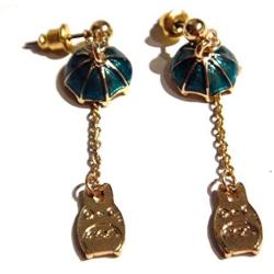 My Neighbor Totoro forest sprite & umbrella goldtone earrings Hayao Miyazaki Studio Ghibli Anime