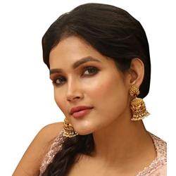 Tarinika Vainavi Antique Gold-Plated Indian Jhumka Earrings - Red