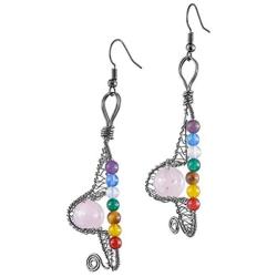 Nupuyai 7 Chakra Stone Bead Earrings for Women, Reiki Healing Crystal Dangle Hook Earrings Wire Wrapped Jewelry