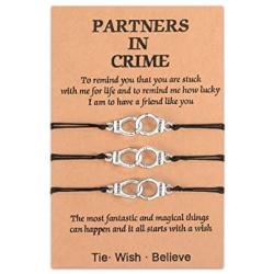 SUNSH Handcuff Bracelets for Women Men Teen Girl Couples BFF Best Friends Charm Matching Adjustable Strings Jewelry Partners in Crime with Wish Card Boyfriend Girlfriend Husband Wife Friendship Gifts