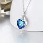 AOBOCO Cat Necklace Sterling Silver Cute Cat Pendant Jewelry with Ocean Blue Heart Crystal Gifts for Cat Lover