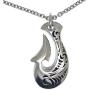 Fish hook Hawaiian Maori Polyneian Hei matau Silver Pewter Mens Pendant Necklace Wealth Prosperity Charm Protection Amulet Safe Travel Safe at sea Talisman for unisex men w Stainless Steel Chain
