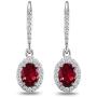 Sterling Silver Genuine and Synthetic Gemstone Birthstone Oval Dangle Halo Leverback Earrings with White Topaz Accents