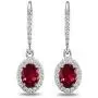 Sterling Silver Genuine and Synthetic Gemstone Birthstone Oval Dangle Halo Leverback Earrings with White Topaz Accents