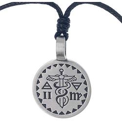 Egyptian Medical Symbol Jewelry staff of Hermes Caduceus health Intelligence Mercury Talisman Pewter Mens Womens Boys Girls Pendant Necklace for men women unisex w Black Adjustable Cord