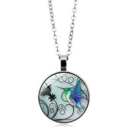 YAZILIND Blue Hummingbird Time Gem Necklace Glass Pentant Clavicle Chain Sweater Chain for Women Birthday Party Jewelry Gift