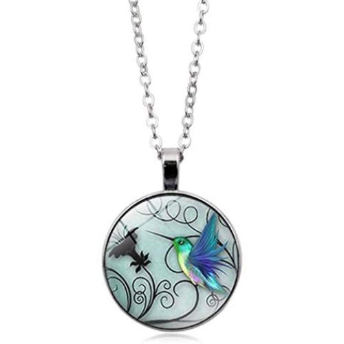 YAZILIND Blue Hummingbird Time Gem Necklace Glass Pentant Clavicle Chain Sweater Chain for Women Birthday Party Jewelry Gift